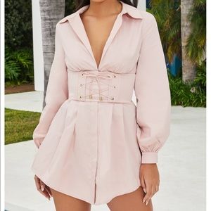 Oh Polly OWN IT CORSET SHIRT DRESS IN BLUSH